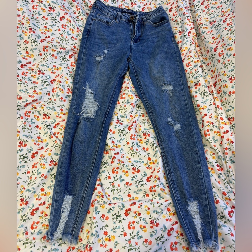 Wax Jean Women's Distressed Blue Skinny Jeans